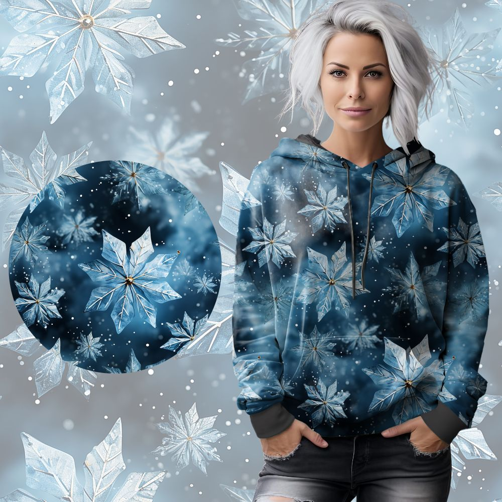 Bio French Terry mit Überbreite (Stoffbreite ca. 180 cm): Eigenproduktion  Frozen flowers - daylight - von Graustufen-Stoffe